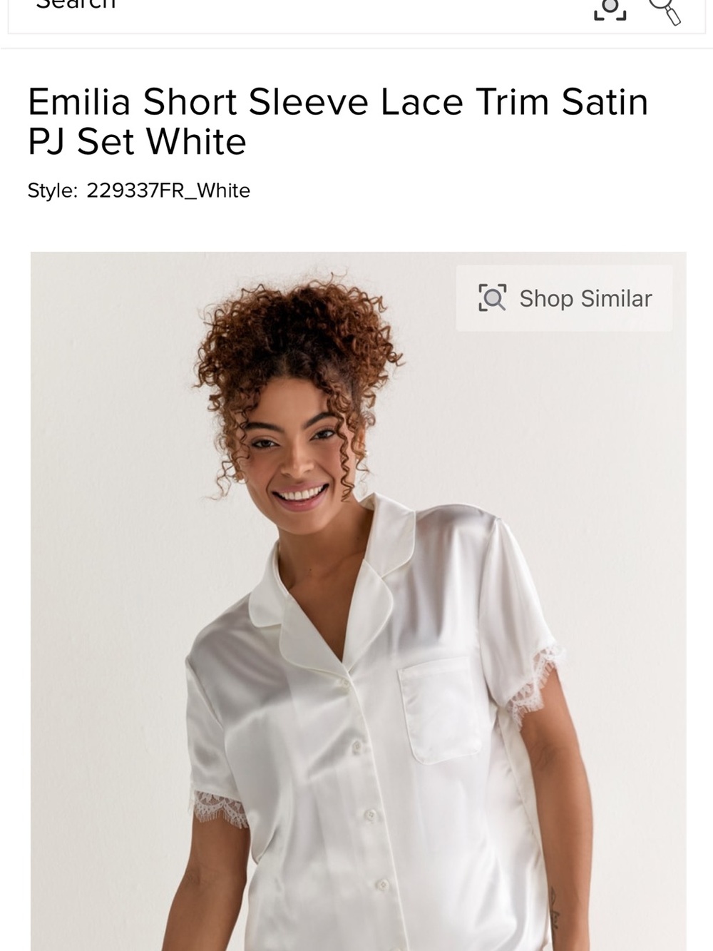 Francesca's Collections White Satin Short Sleeve Lace-Trim PJ Set